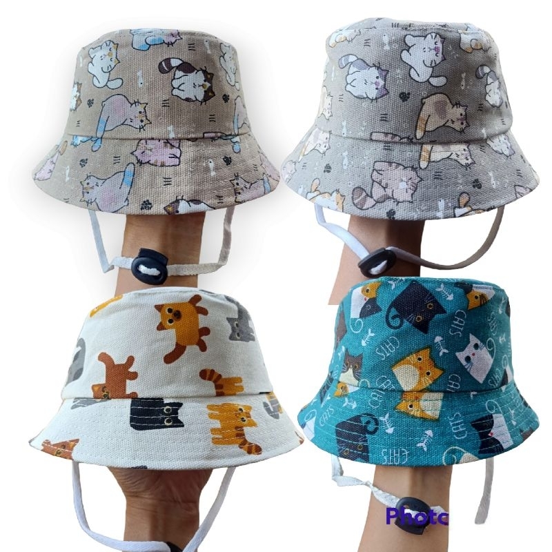 TOPI BUCKET ANAK LUCU VIRAL MOTIF PRINTING KARAKTER KUCING