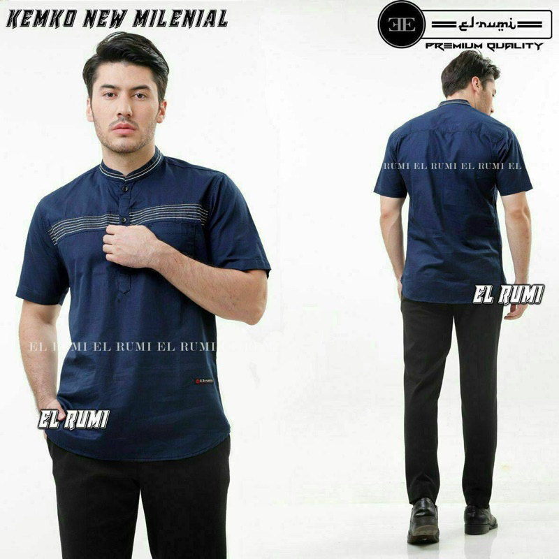 Baju koko muslim El Rumi lengan pendek Motif Kemko Terbaru