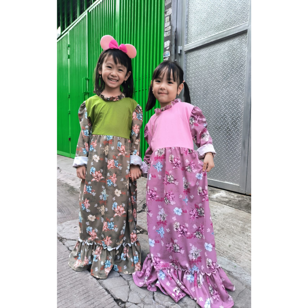 MOMOGI-GAMIS MAXI ANAK PEREMPUAN FLORAL KOREAN STYLE YOONA / GAMIS MAXI KAOS SPANDEK / Usia 5thn-Usia Tanggung