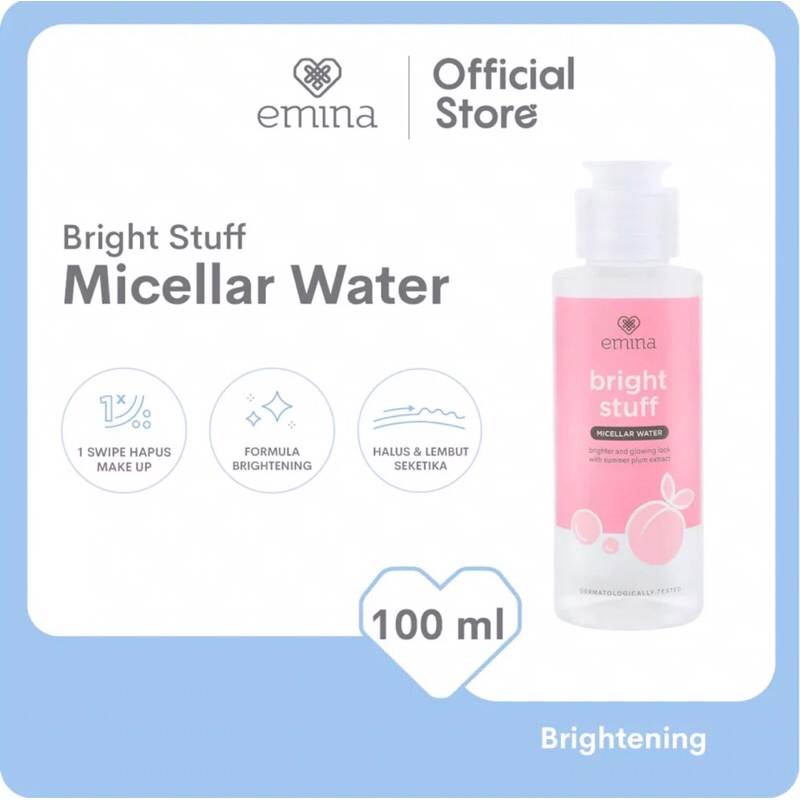 Emina Bright Stuff Micellar Water - Pembersih Wajah Cerah Glowing, Tidak Lengket Bebas Kilap