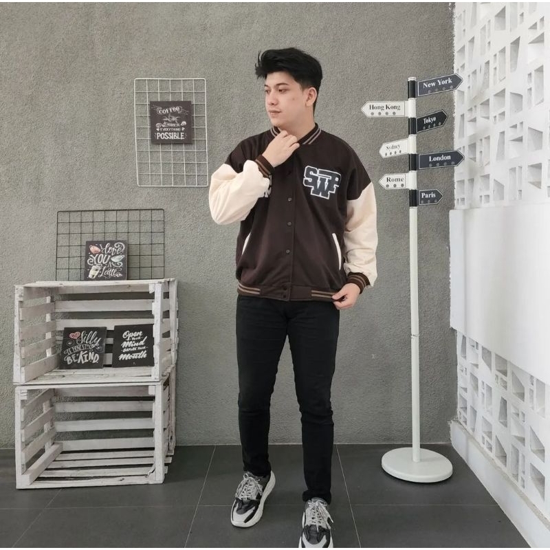 Jaket Baseball Pria Motif SWAP BASEBALL Lengan Comby