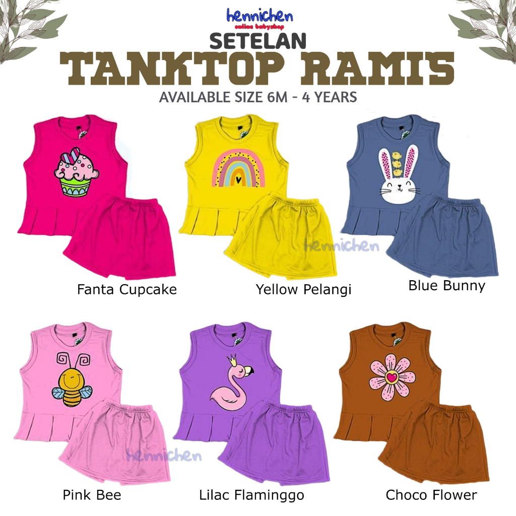 SETELAN TANKTOP RAMIS SETELAN BAJU TANKTOP ANAK PEREMPUAN MOTIF LUCU 6 BULAN - 4 TAHUN PNP