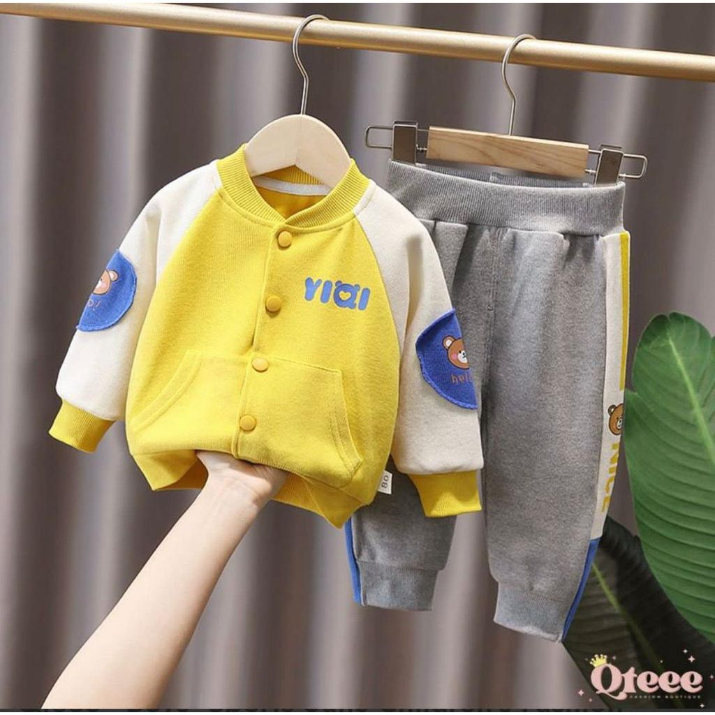 SETELAN JACKET VARSITY ANAK LAKI LAKI DAN PEREMPUAN 1-5 TAHUN MOTIF YIQI TERBARU/KARDIGAN SWEATER JACKET YIQI