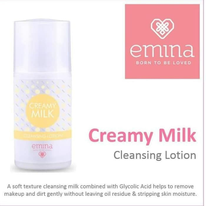 EMINA Creamy Milk Indonesia / Pembersih Wajah 50ml / Grape Seed Extract Vitamin B / Cleansing Lotion / Cleanser Facial Wash / Sabun Pencuci Cuci Muka / Lembut Ringan / pH Balance Untuk Semua Jenis Kulit / Skincare Face Care / Treatment Perawatan Series