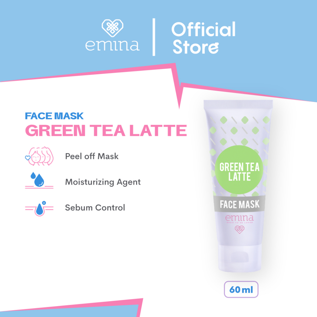 EMINA Face Mask Indonesia / Masker Wajah 60ml / Green Tea Latte Grape Seed Olive Cranberry Juice Avocado Honey / Peel Off Clay Moisturizing Agent Sebum Control / Antioxidant From Vit E / Soothe Skin / Skincare Facial Care Treatment Perawatan Kulit Series