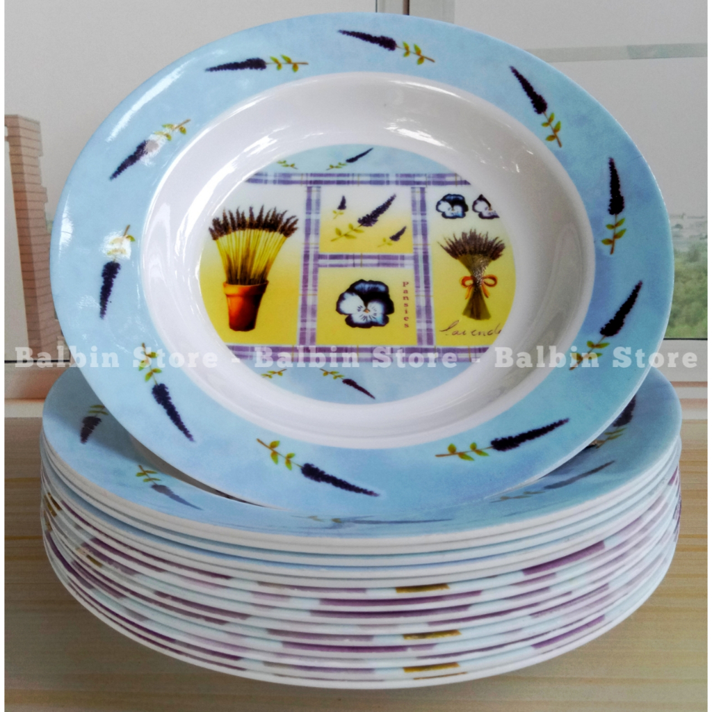 SATU LUSIN | 12 PCS PIRING MAKAN MELAMINE BESAR 23.CM | 9.INCH HIJAU MOTIF KUALITAS FOOD GRADE