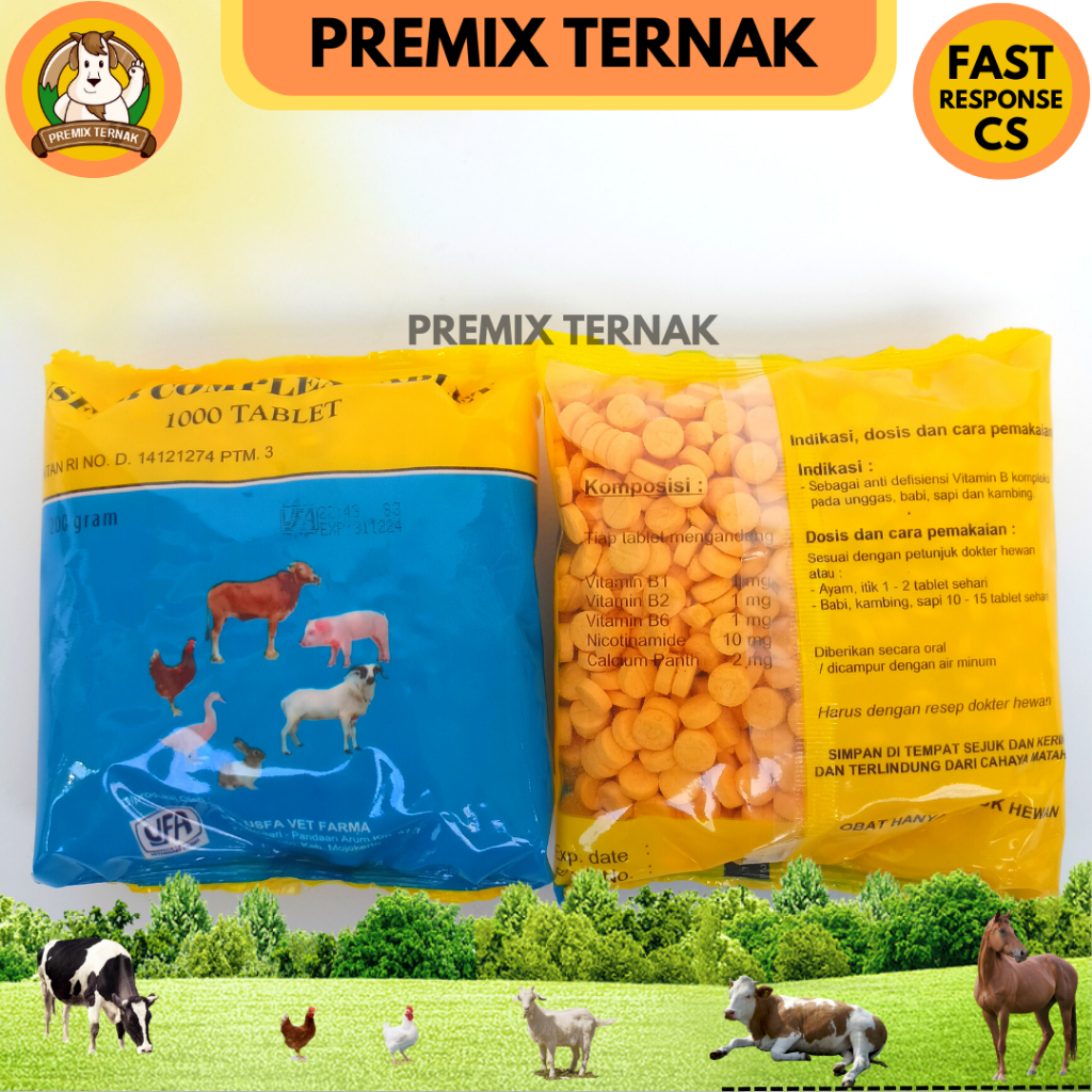 USFA B COMPLEX Tablet - Vitamin B Komplek Meningkatkan Pertumbuhan Produksi Susu Nafsu Makan Sapi Kambing Ayam Unggas