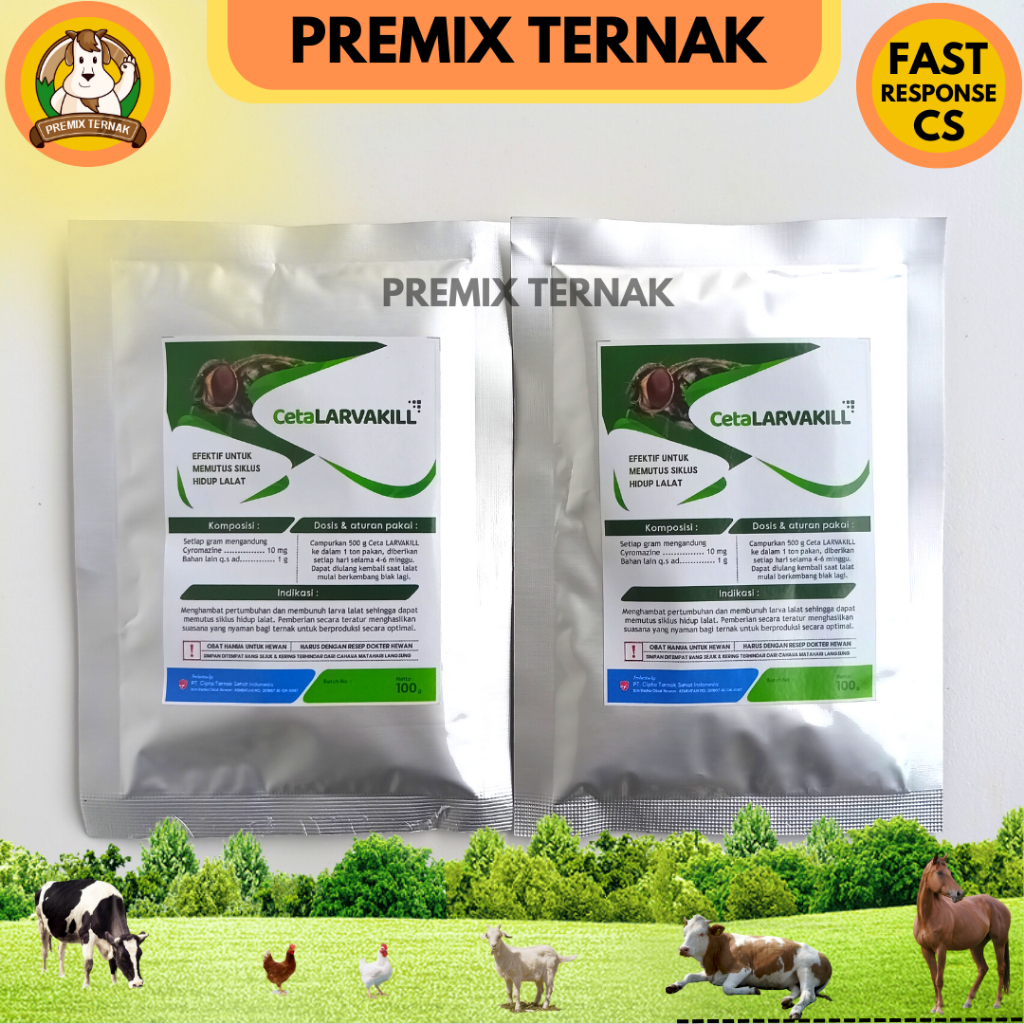 CETA LARVAKILL 100 gr - Obat Anti larva Lalat Untuk Kandang - Untuk Campur pakan - Cyromazine - like Larvatox