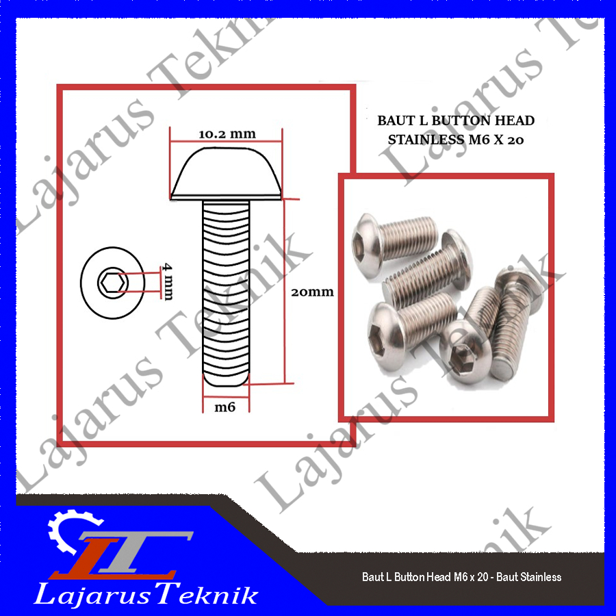Baut L Button Head M6 x 20 - Baut Stainless