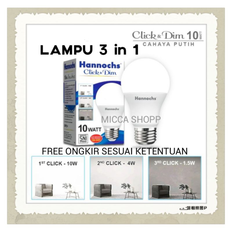 HANNOCHS LAMPU LED CLICK &amp; DIM / LAMPU 3 IN 1 / LAMPU LED