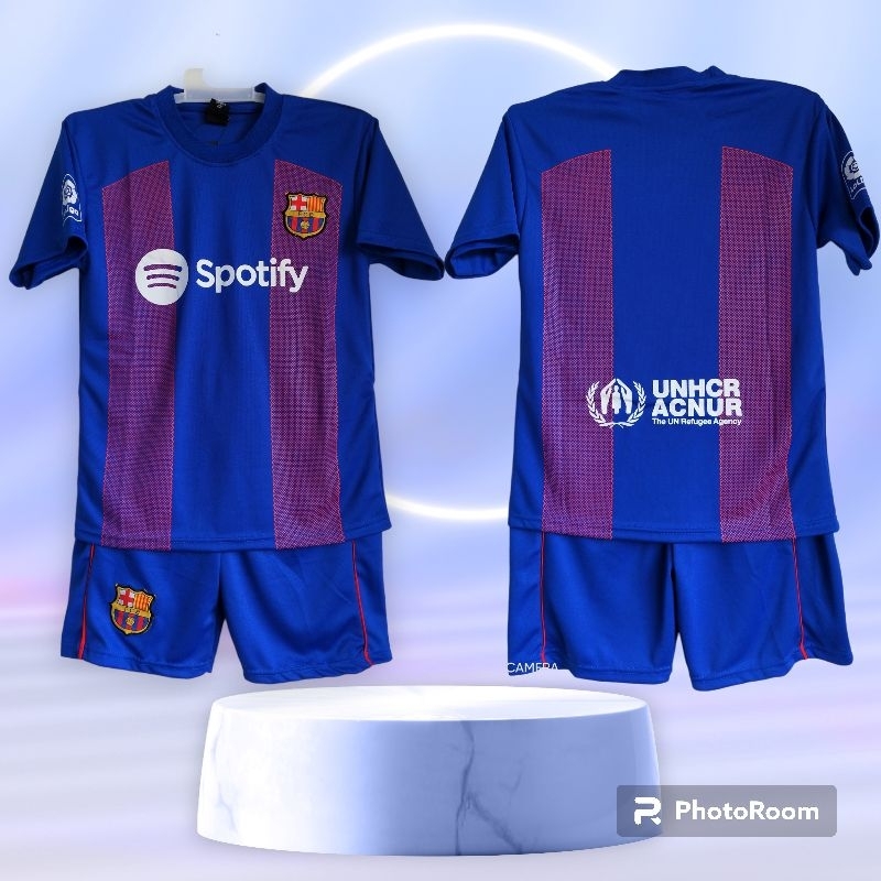 setelan Jersey BARCA home/setelan Jersey M U/SETELAN BAJU BOLA ANAK LAKI LAKI/GRATIS SABLON NAMA DAN NOMER PUNGGUNG