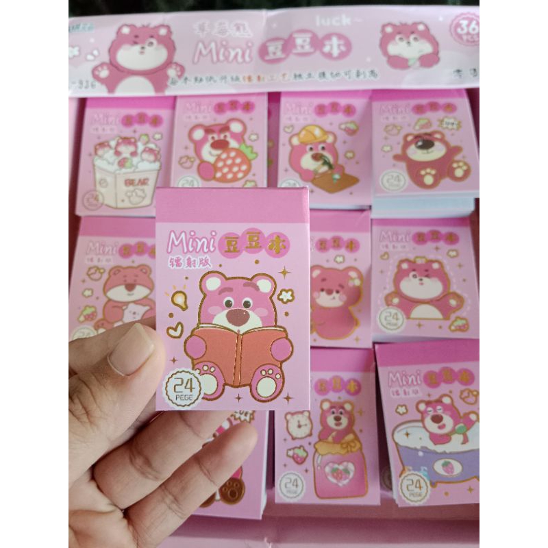 

Mini stiker buku motif kartun bear Lotso pink dan cewek gemoy