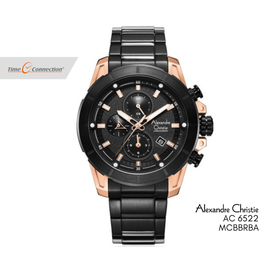 Alexandre Christie AC 6522 MCBBRBA Hitam Rosegold Original / Jam Tangan Pria Analog Stainless Steel 