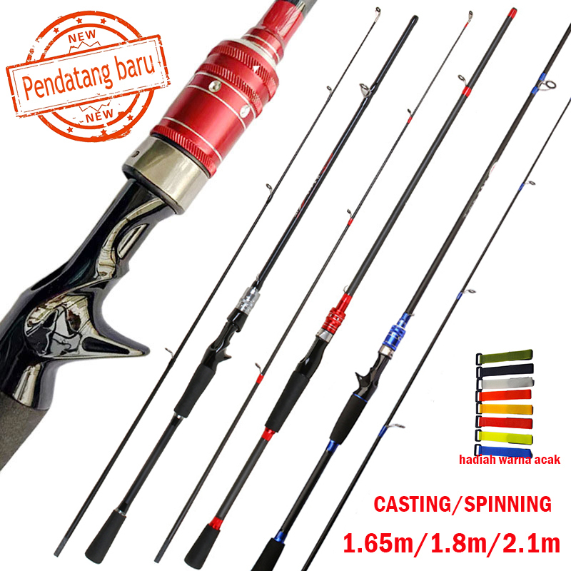 1.65m/1.8m/2.1m Joran Pancing Fishing Rod Suitable for Spinning Reel Bait Casting Reel Lure Rod Set Fishing Rod Joran Pancing Bahan FRP Ultra Ringan Bahan Serat Panjang Untuk Air Tawar / Laut