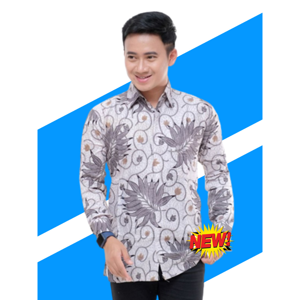 Kemeja jumbo,atasan cowok jumbo, Batik Pria Lengan Panjang Motif MELATI ABU Size M L XL XXL 3XL 4XL 5XL 6XL 7XL 8XL 9XL 10XL