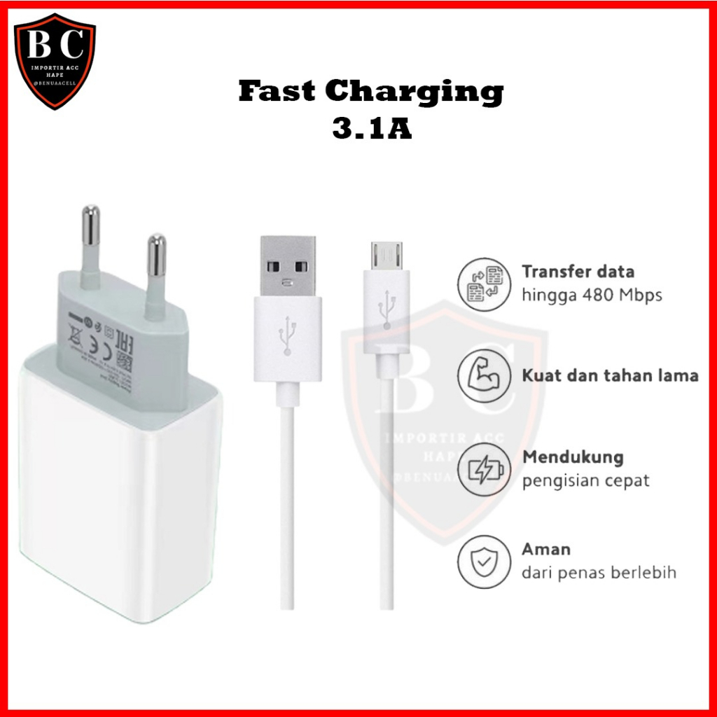 CHARGER MICRO USB FAST CHARGING 3.1A QUALLCOMM PENGISIAN CEPAT