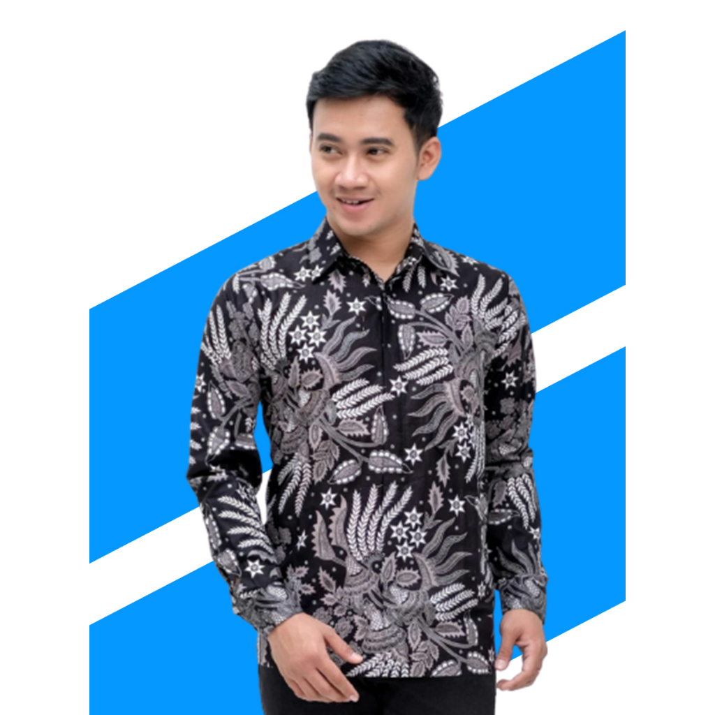 Batik Nadhif - Kemeja Batik Pria Lengan Panjang Motif MANGGAR ABU Size M L XL XXL 3XL 4XL 5XL 6XL 7XL 8XL 9XL 10XL