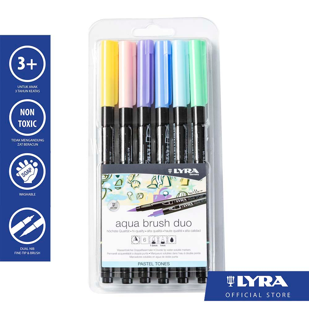 

AT Lyra Spidol Cat Air 2 Ujung / Brush Pen / Watercolor Marker Aqua Brush Duo Set - Pastel Tones