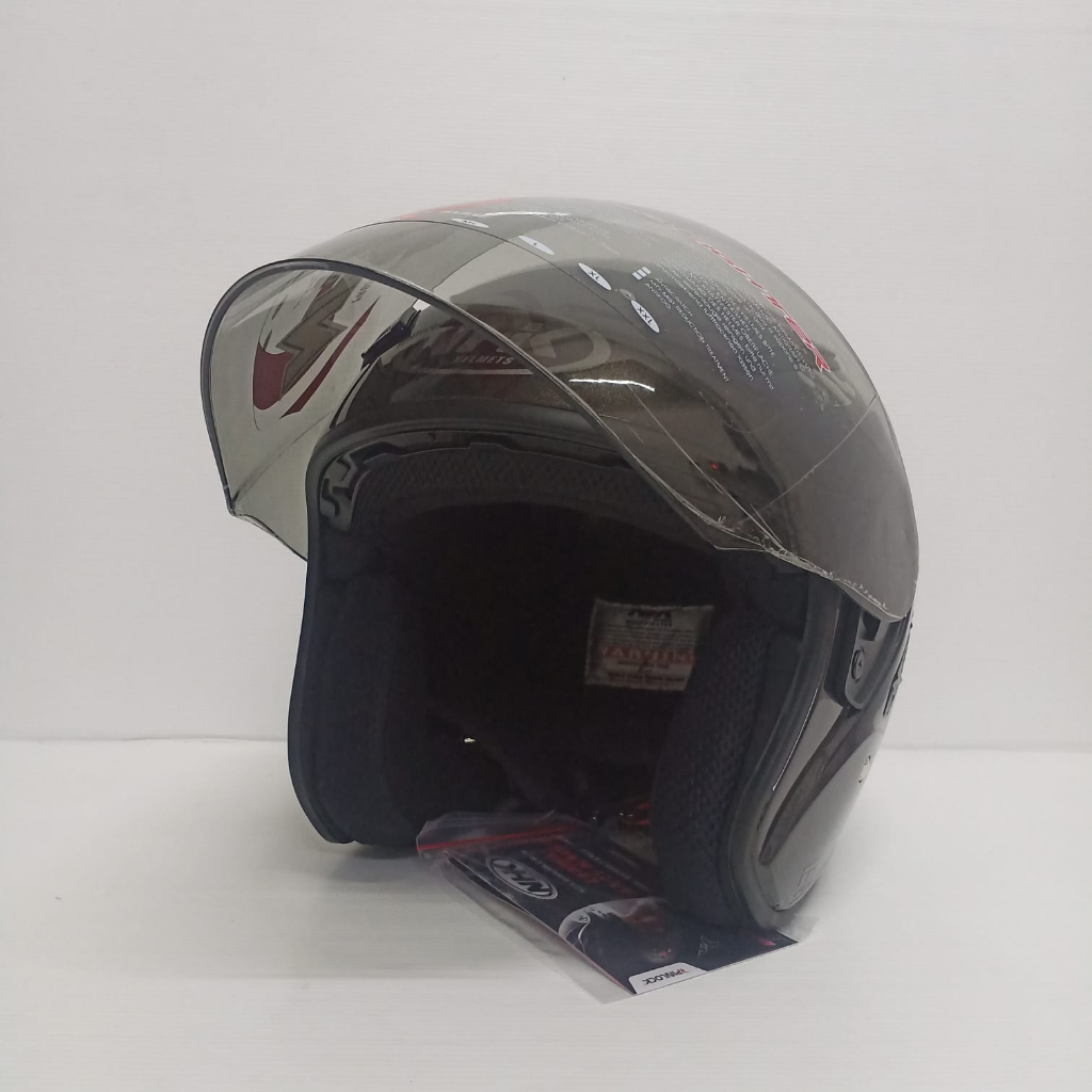 NHK R1 SOLID SINGLE VISOR GUNMETAL HELM OPEN FACE VISOR LIGHT SMOKE