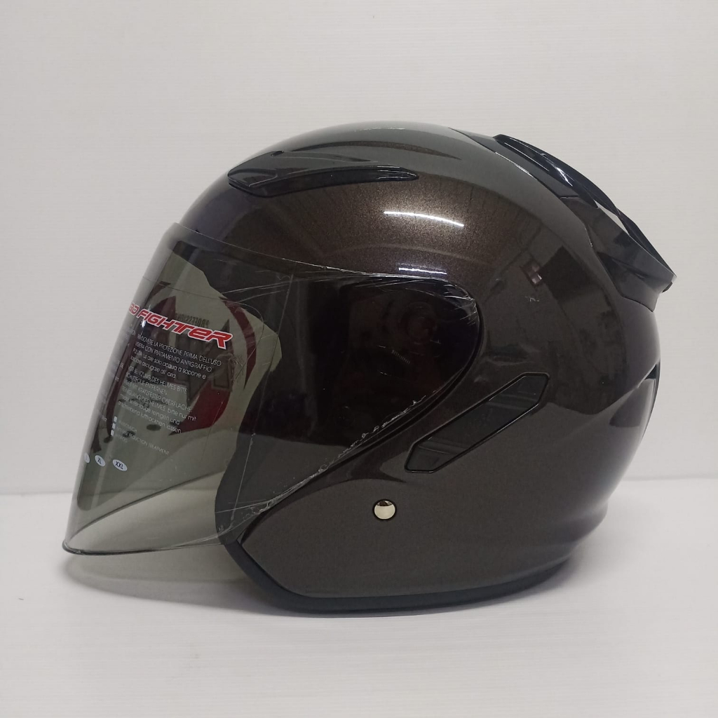 NHK R1 SOLID SINGLE VISOR GUNMETAL HELM OPEN FACE VISOR LIGHT SMOKE