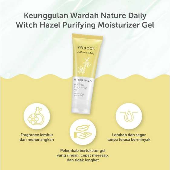 Wardah Nature Daily Witch Hazel Purifying Moisturizer Gel 40 ml - Untuk Kulit Normal - Melembabkan dan Menjaga Keseimbangan Kulit