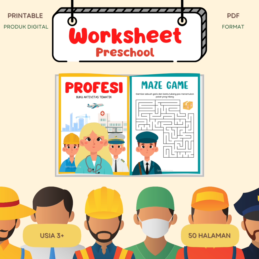 Printable Worksheet Anak Materi Prasekolah/Preschool Buku Aktivitas Tematik - Mainan Montessori Eduk