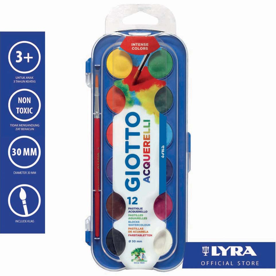 

Giotto Cat Air / Watercolor Blocks 30mm 12 Warna Bonus Kuas - Warna Cerah, Mudah Dibawa & Praktis