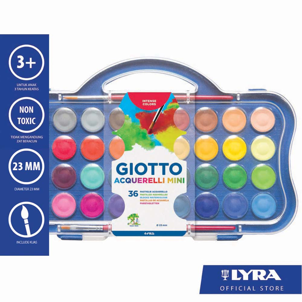 

Giotto Cat Air / Mini Watercolor Blocks 23mm 36 Warna Bonus Kuas - Cerah, Mudah Dibawa & Praktis