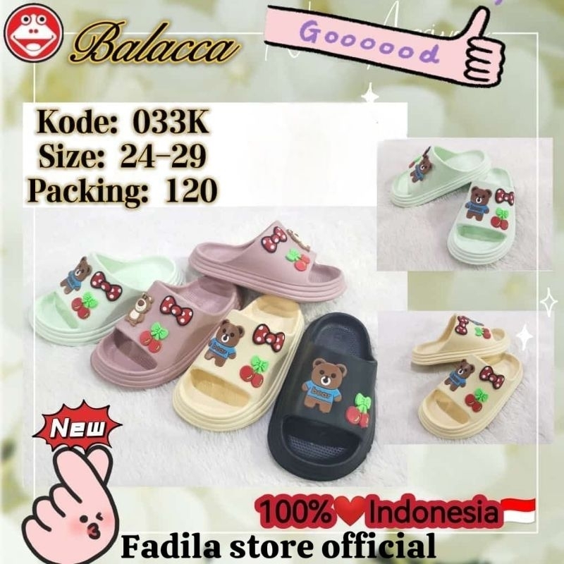 Promo sandal karet empuk Sandal slop anak cewek motif panda pita buah buahan( balacca) 033K size 24-