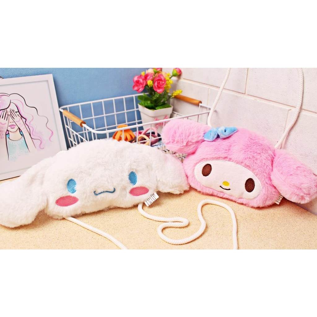 Tas Boneka Selempang Korea Sanrio Melody Cinnamoroll Tas Bulu Halus Sling Bag Perempuan Lucu