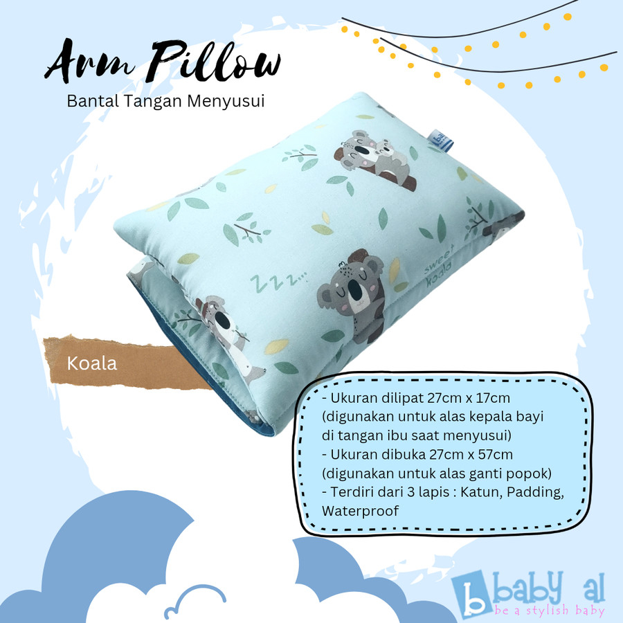 Bantal Tangan Menyusui plus Perlak Ganti Baby Al - Arm Nursing Pillow dengan Alas Ompol