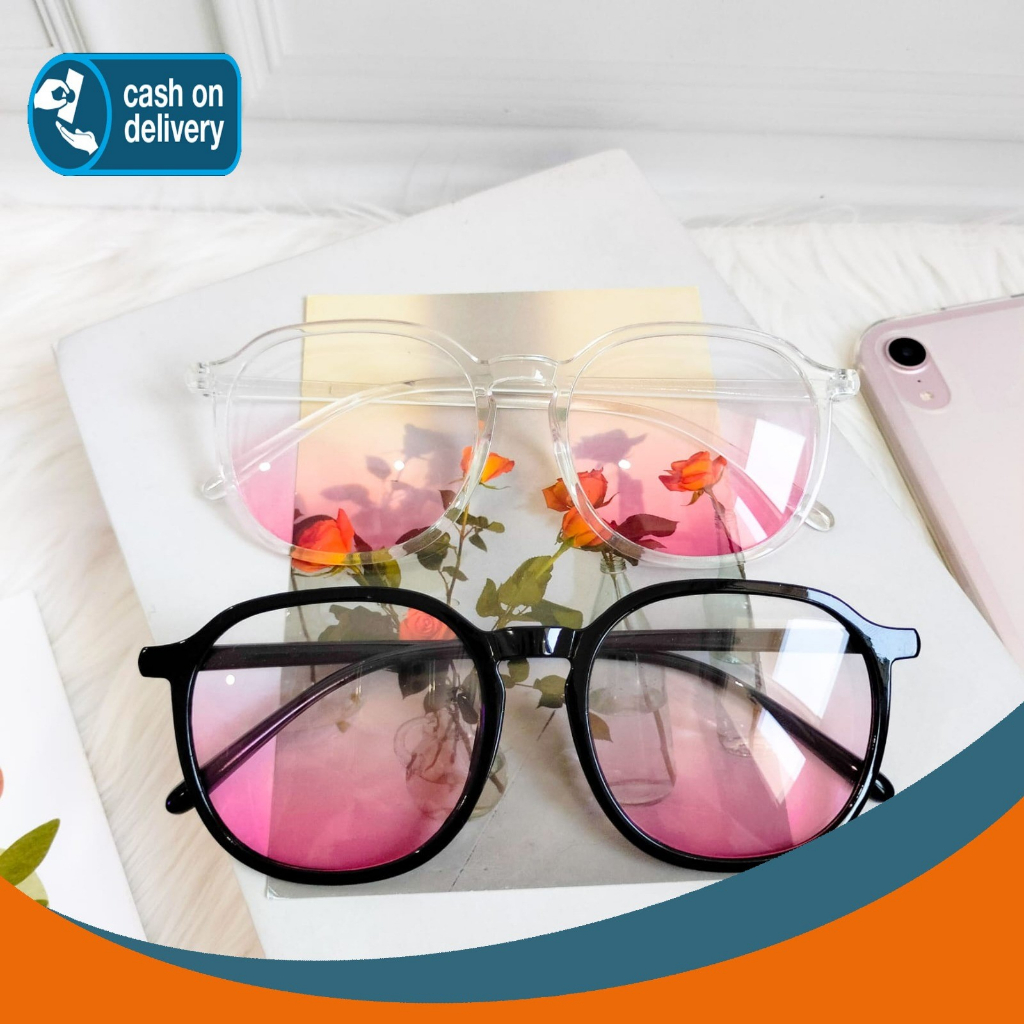 KACAMATA FASHION LENSA GRADASI MERAH PINK GAYA RETRO TERBARU TRAVEL COWOK CEWEK WANITA PRIA PREMIUM 