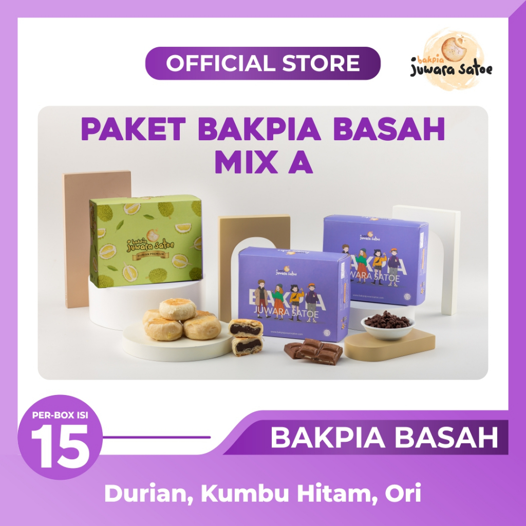 BAKPIA JUWARA SATOE [ 3 Box ] Paket Bakpia Basah Mix A (Durian, Kumbu , Original) - Oleh Oleh Khas Jogja