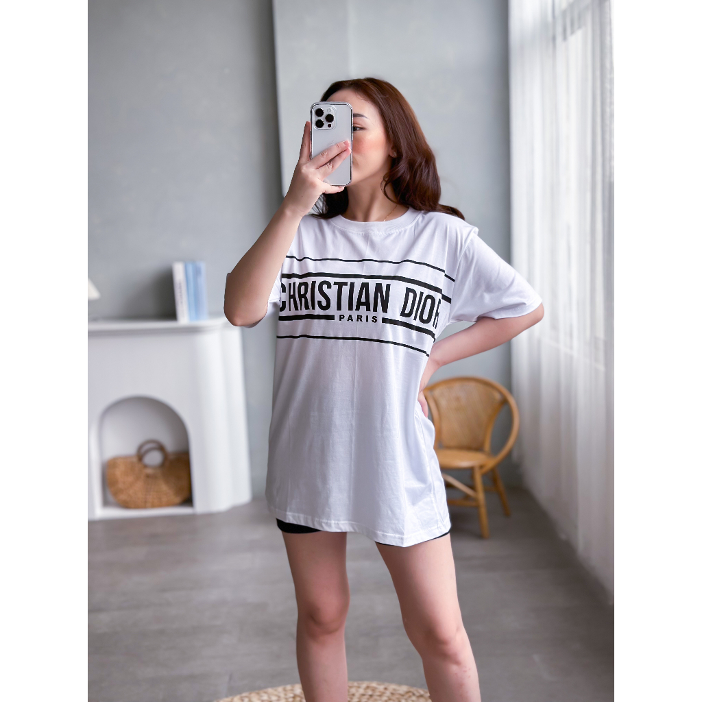 Kaos Oversized Wanita Lengan Pendek Bahan Cotton Combed 30s Motif Mewah