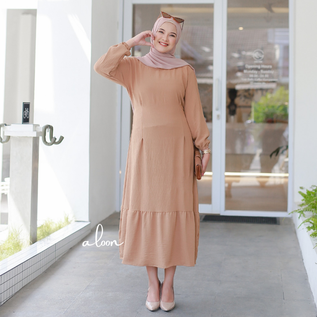 Mi Cha Midi Dres Korea Crinkle Airflow – Midi Dress Remaja Terbaru