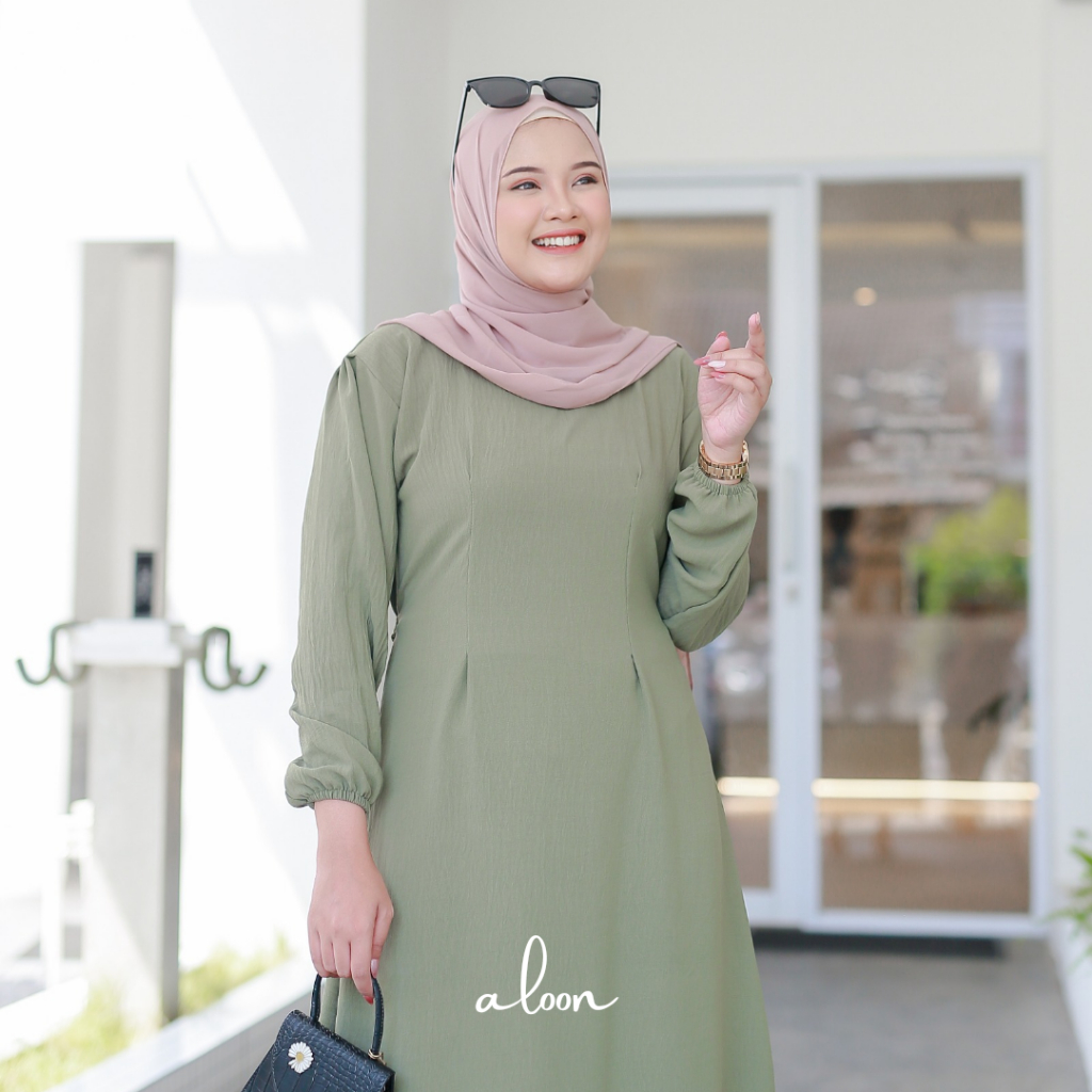 Mi Cha Midi Dres Korea Crinkle Airflow – Midi Dress Remaja Terbaru