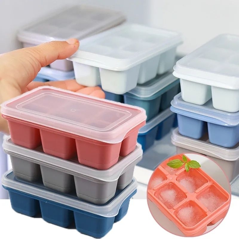 (Pimenova) Tempat Cetakan Es Batu Silikon 6 Grid+Tutup Ice Cube Maker Food Grade