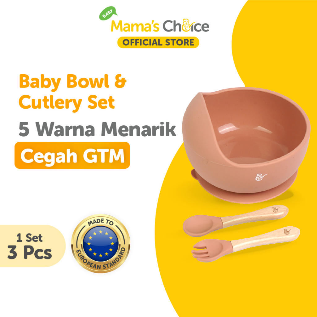 Mangkok Bayi dan Sendok Silikon Bayi - Mama's Choice Silicone Baby Bowl & Cutlery Set (Anti Tumpah, 