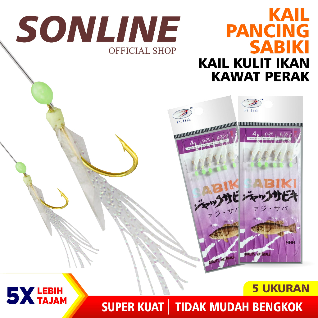 SONLINE Kail Pancing Sabiki Kotrekan Kail Umpan Kulit Ikan Kawat Perak 6 Mata Kail Umpan Pancing Gantung 6 In 1