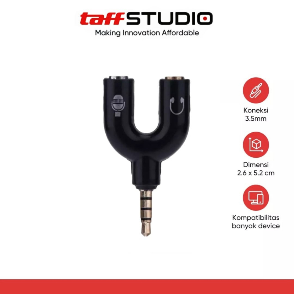 Jack Splitter Mic + Headphone Splitter Audio Shape U 3.5mm ke 2 Mic Musik Music Microphone Mikrofon 