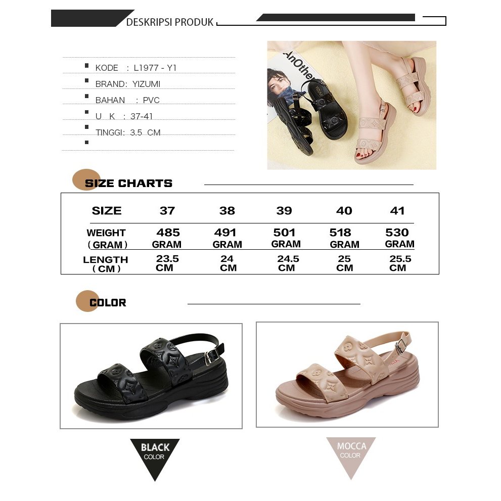 Sepatu Sendal Tali Wanita Import Sandal Wedges Slop Korea Empuk AntiSlip L1977-Y1