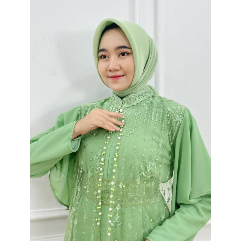 PB Prilly Busana - LAURA SET 3in1 DEWASA - GAMIS SET OUTER TILE BORDIR MUTIARA - GAMIS PESTA