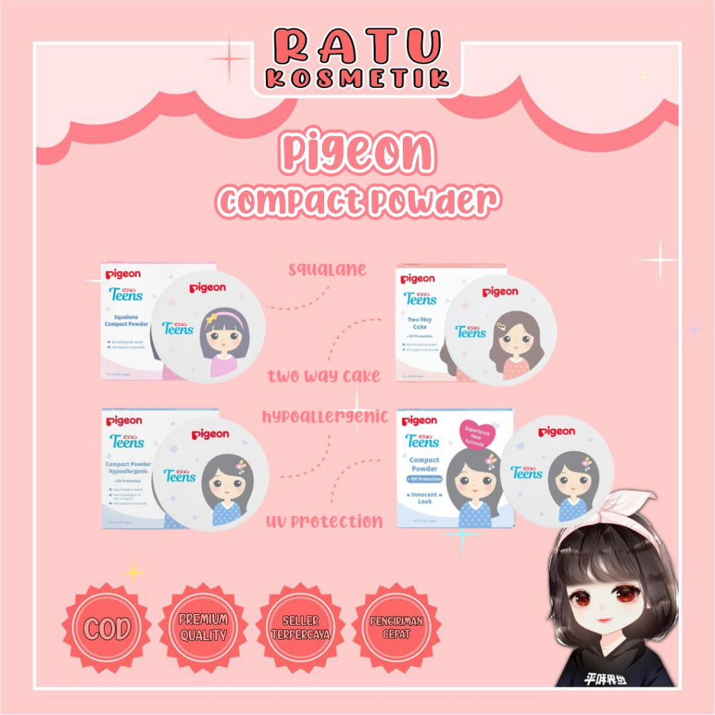 ❤ RATU ❤ Pigeon Teens Compact Powder UV Protection | Bedak Two Way Cake 14g | Remaja &amp; Anak Anak