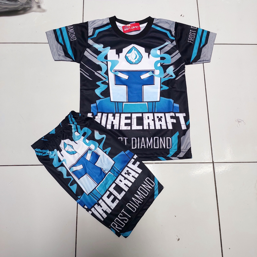 setelan baju anak minicraft full printing usia 2-12 thn