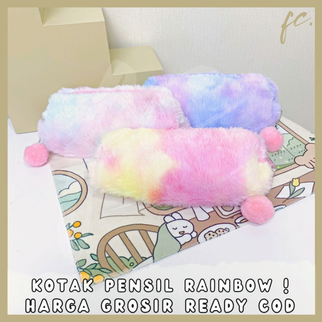 

Tempat Pensil / Soft Pencil Case Rainbow Cotton Candy Kain Bludru Beludru Bulu Halus Pompom Kotak Pensil Anak Sekolah Polos Pelangi Rainbow Pastel Soft Premium Import Fancy