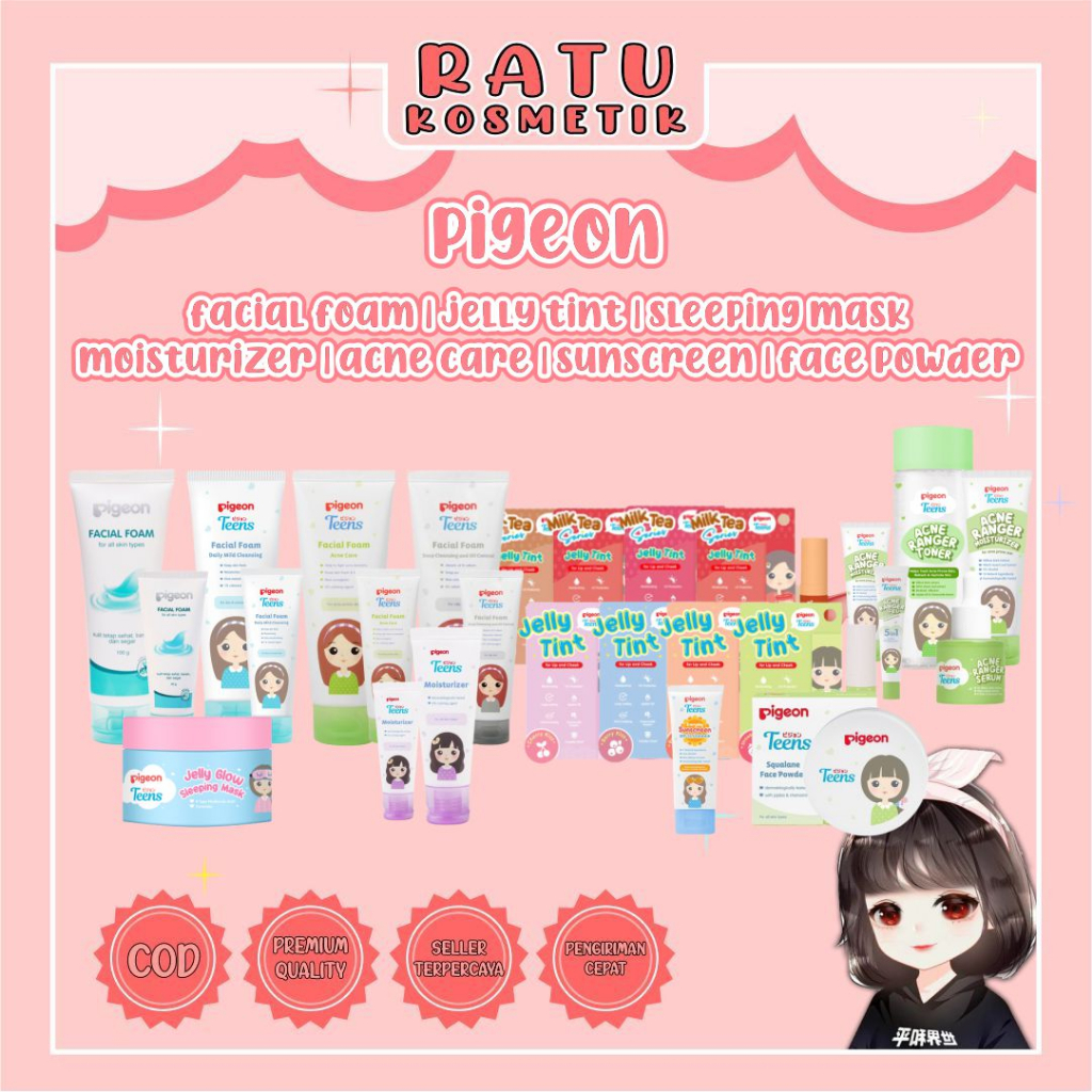 ❤ RATU ❤ Pigeon Teens Facial Foam 40g - 100g | Sunscreen 30ml | Moisturizer 20ml | Face Powder 12g | Jelly Tint | Sleep Mask | Acne Ranger