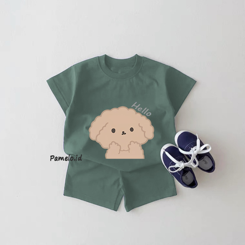 Pamelo.id Set Anak Viral / Hello Pupy / Fashion Anak / Stelan baju anak / Korea Style / Set Balita