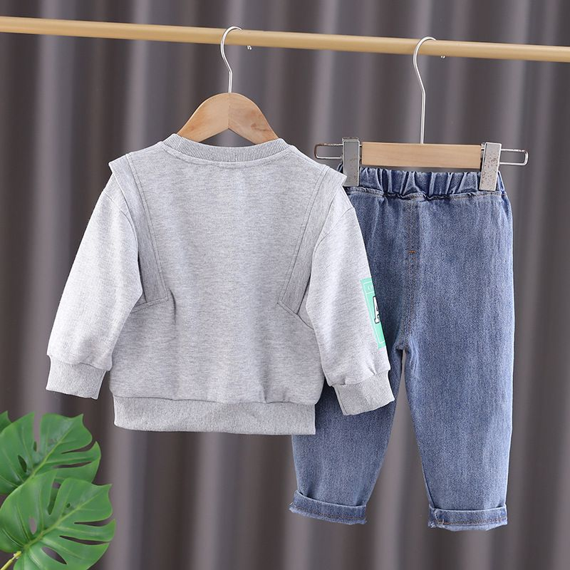 Setelan baju anak laki-laki usia 6 bulan - 5 tahun MOTIF EPOCHAL GREY &amp; CREAM bahan premium