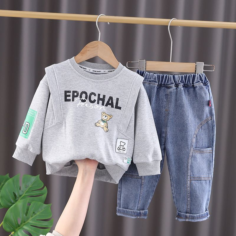 Setelan baju anak laki-laki usia 6 bulan - 5 tahun MOTIF EPOCHAL GREY &amp; CREAM bahan premium