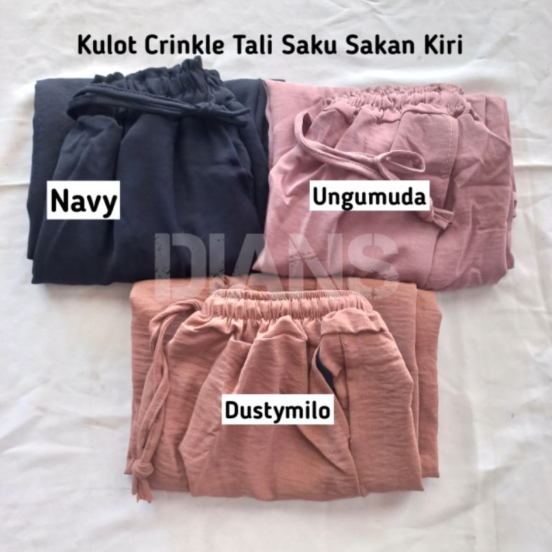 Kulot Crikle Tali dan Saku Kanan Kiri Airflow Cringkle Motif Polos / Cullote Panjang Viral